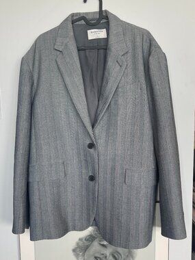 Aritzia Babaton Atelier Oversized Menswear Blazer Grey Pinstriped Large